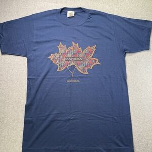 Vintage Canada Montreal T-Shirt Single Stitch 90s Blue Maple Leaf Paisley L